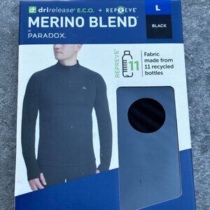 Paradox Men’s 1/4 Zip Merino Blend Performance Base Layer Top Black, Large